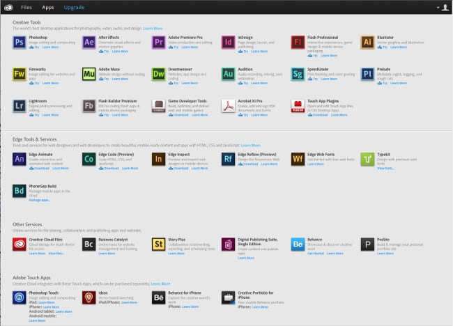 Un ensemble de programmes d'Adobe Creative Cloud