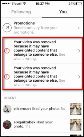 Blocage des droits d'auteur sur Instagram