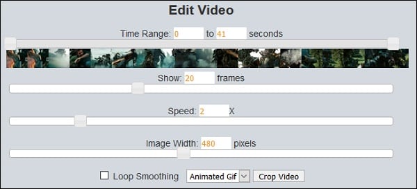 Paramètres vidéo sur lunapic.com