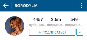 Profil de Ksenia Borodina sur Instagram