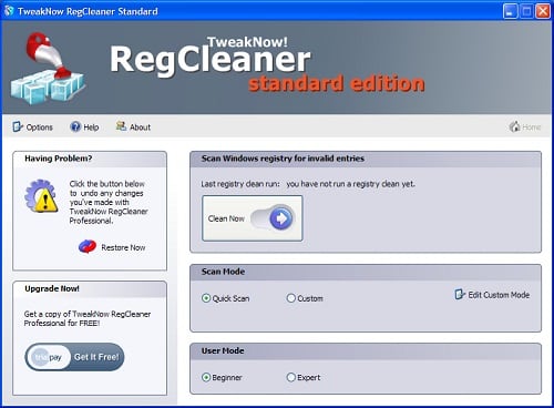 Vérification du registre avec Regcleaner