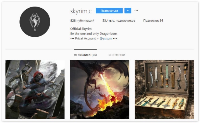 Compte Instagram Skyrim