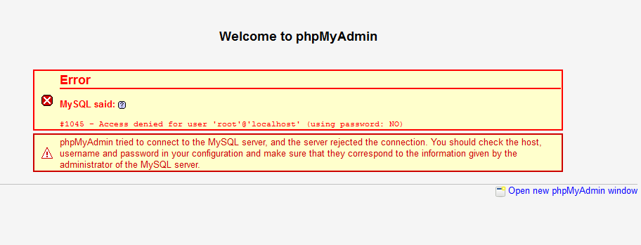 phpMyAdmin utilise la saisie automatique du mot de passe, donc l'erreur est accompagnée de (Utilisation du mot de passe: NON)