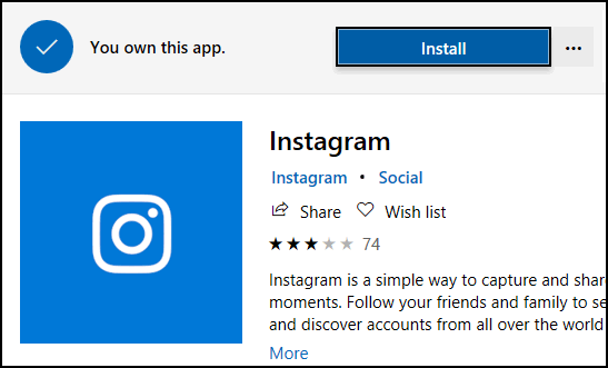 Instagram dans Windows Market